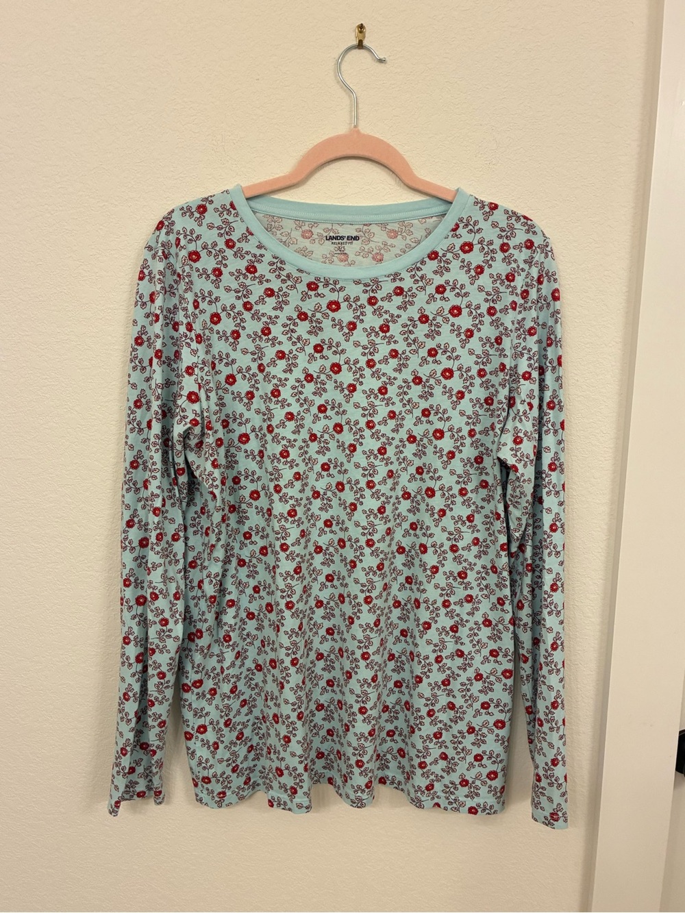 Lands’ End Floral Supima Cotton Long‑Sleeve Tee — Large Tall (NWOT)